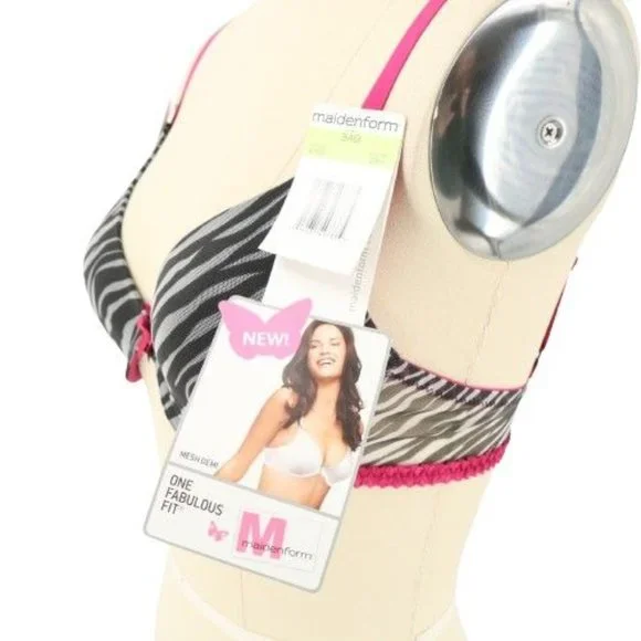 NWT Maidenform 8769 One Fabulous Fit Bra 34B Zebra Animal Print Black Mesh Demi - Picture 2 of 3